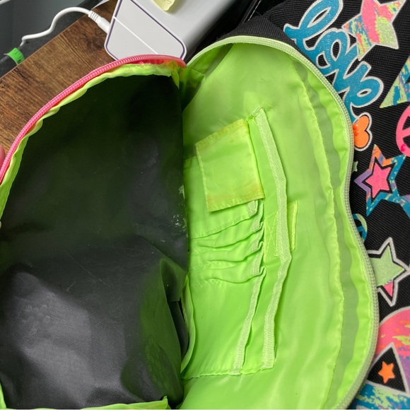 Girls Backpack from Justice- fluorescent stars heart design - worn - Picture 8 of 9